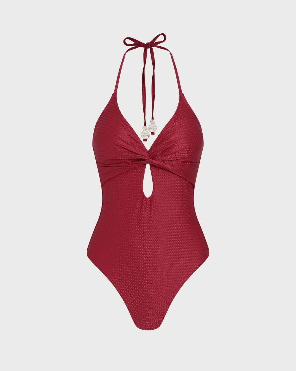 Crimson Halter Neck One-Piece Swimsuit