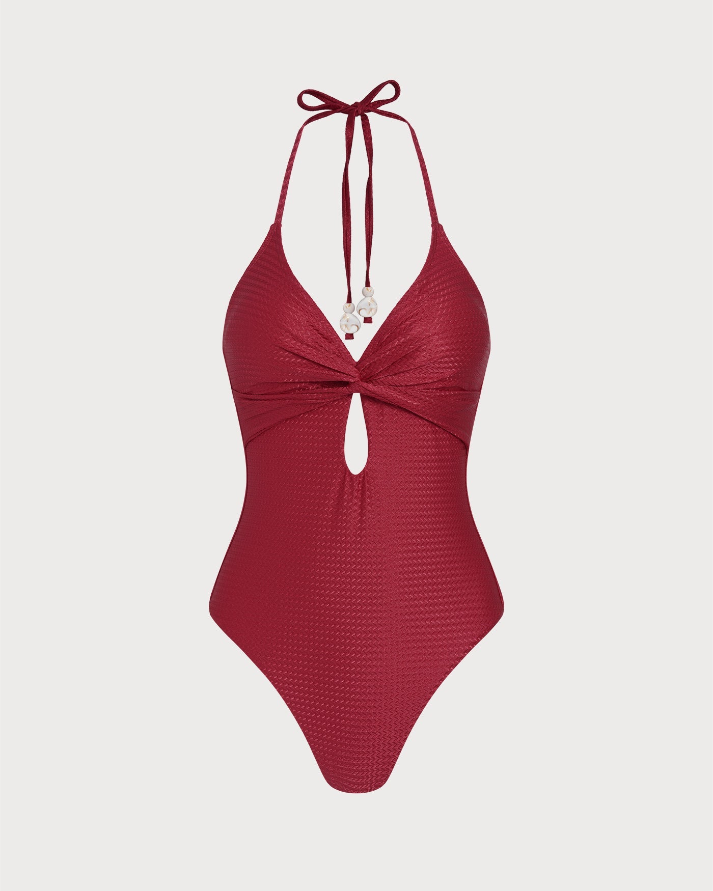 Crimson Halter Neck One-Piece Swimsuit