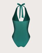 Green Ruched Halter Neck One-Piece Bralette