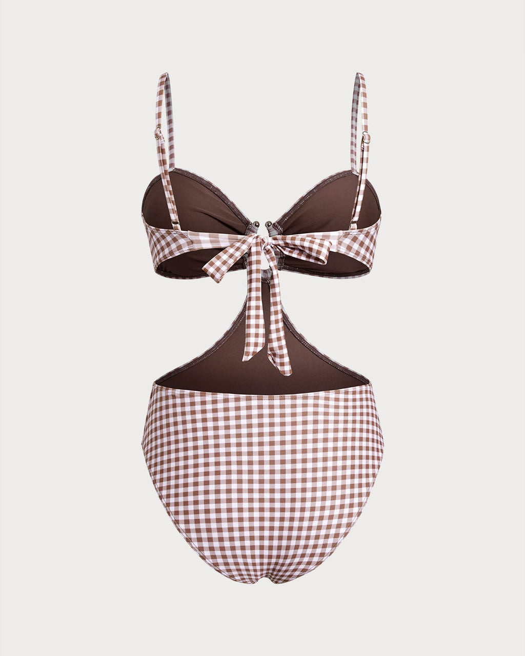 Coffee Checkered One-Piece Swimsuit