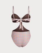 Coffee Checkered One-Piece Swimsuit
