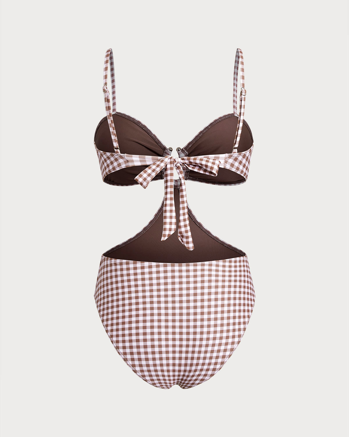 Coffee Checkered One-Piece Swimsuit
