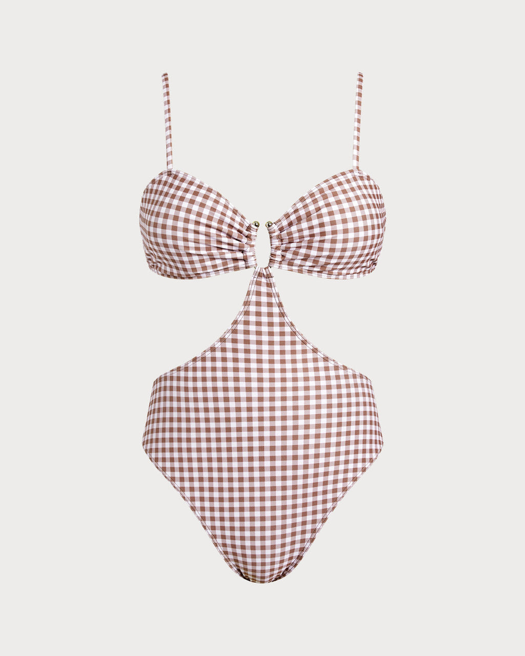 Coffee Checkered One-Piece Swimsuit