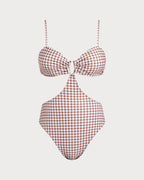 Coffee Checkered One-Piece Swimsuit