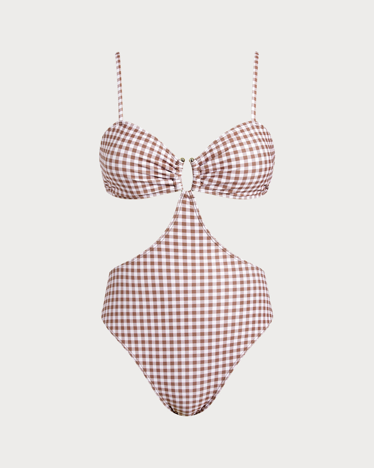 Coffee Checkered One-Piece Swimsuit
