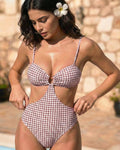 Coffee Checkered One-Piece Swimsuit
