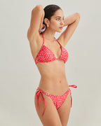 Red Floral Triangle Bikini Set with Drawstring