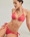 Red Floral Triangle Bikini Set with Drawstring