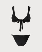 Black V-Neck Bralette Bikini Ensemble