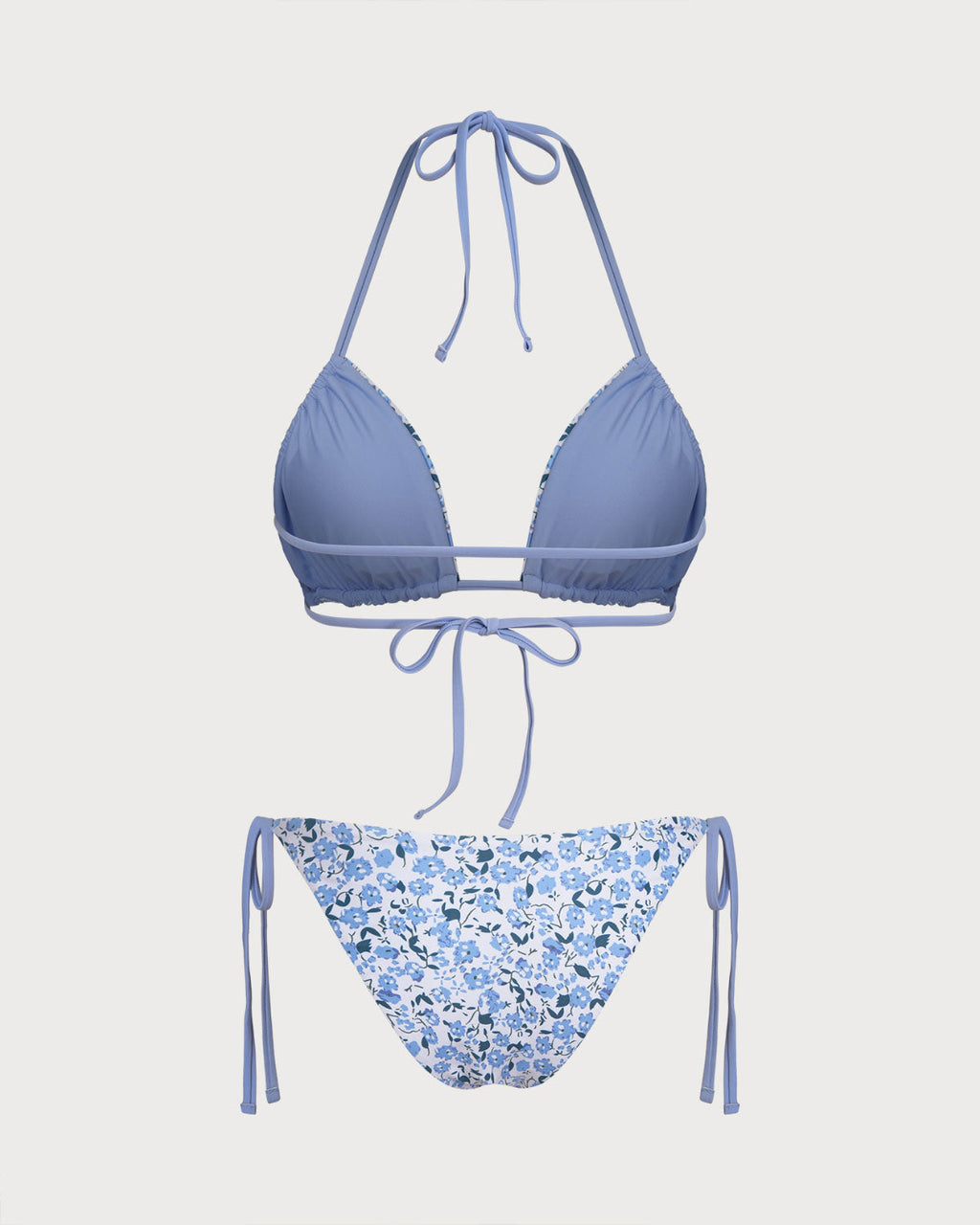 Floral Print Blue Triangle Bikini Set