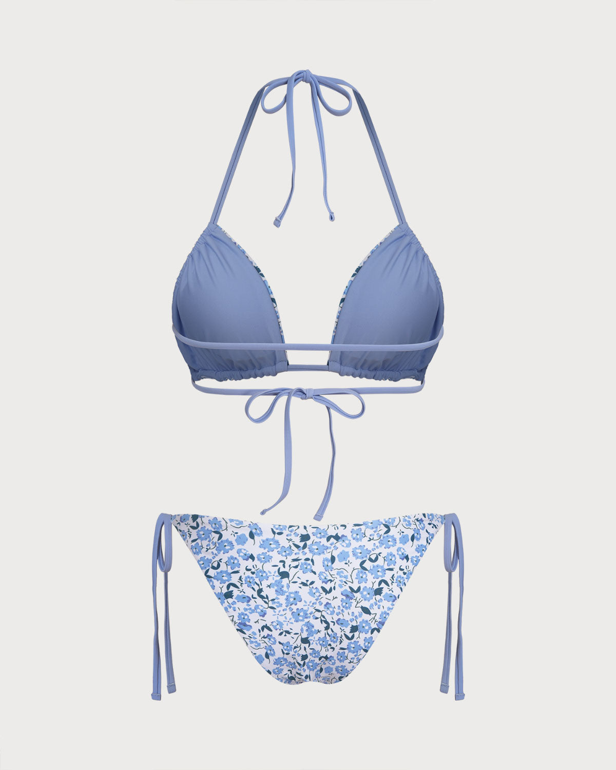 Floral Print Blue Triangle Bikini Set