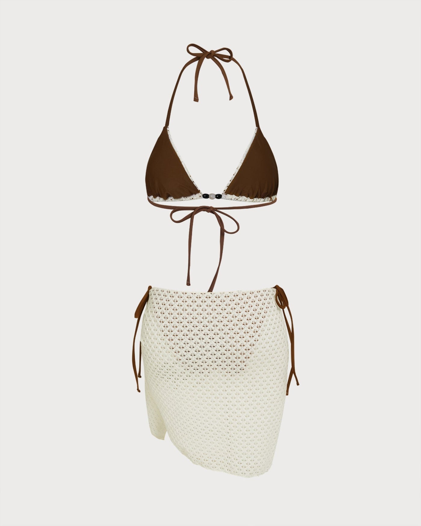 Textured Drawstring Bikini Set in Coffee Halter Style