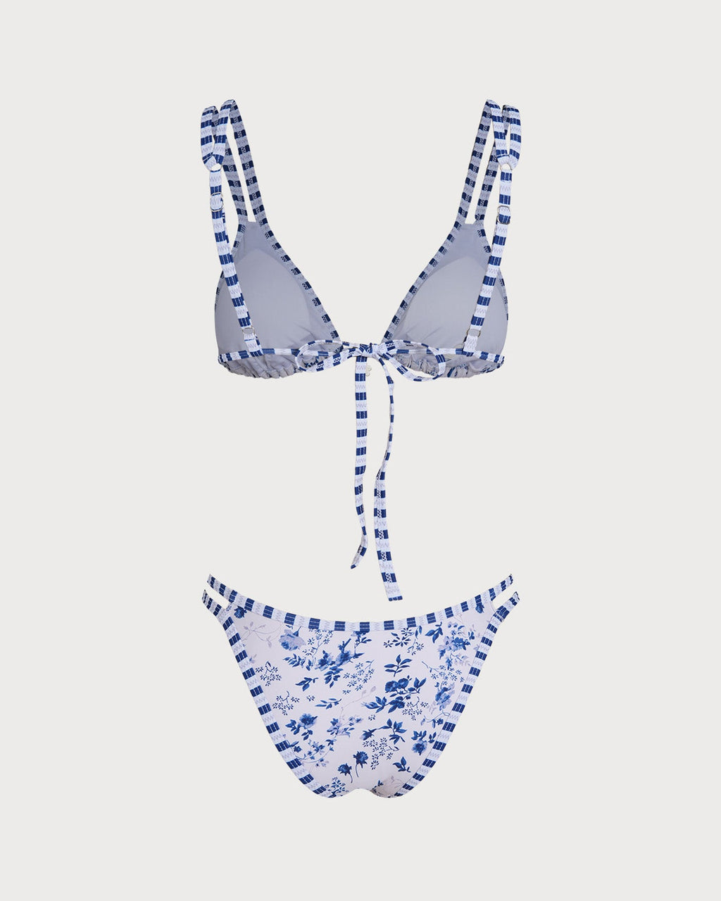 Floral Print White Triangle Bikini with Drawstring