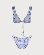 Floral Print White Triangle Bikini with Drawstring