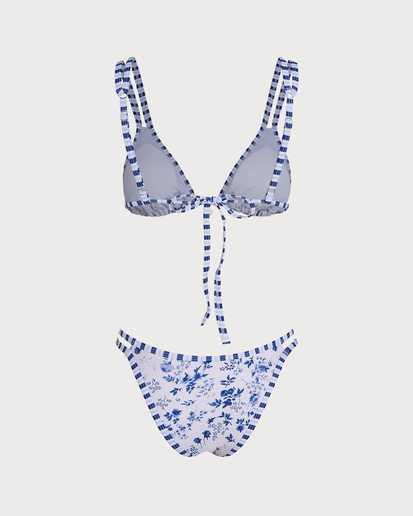 Floral Print White Triangle Bikini with Drawstring