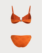 Orange Jacquard Bikini Set with Bralette