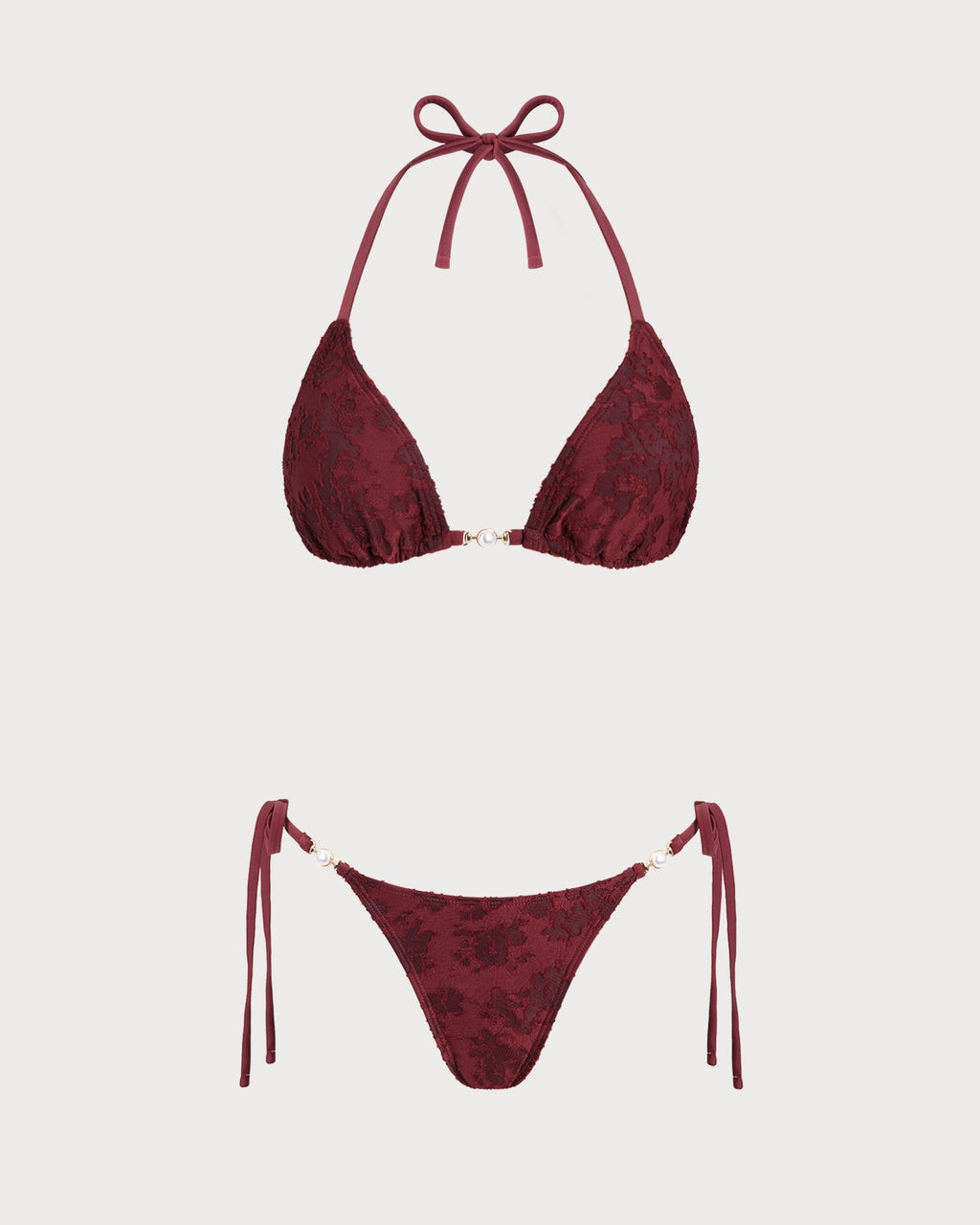 Textured Brick Red Halter Bikini Set