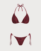 Textured Brick Red Halter Bikini Set