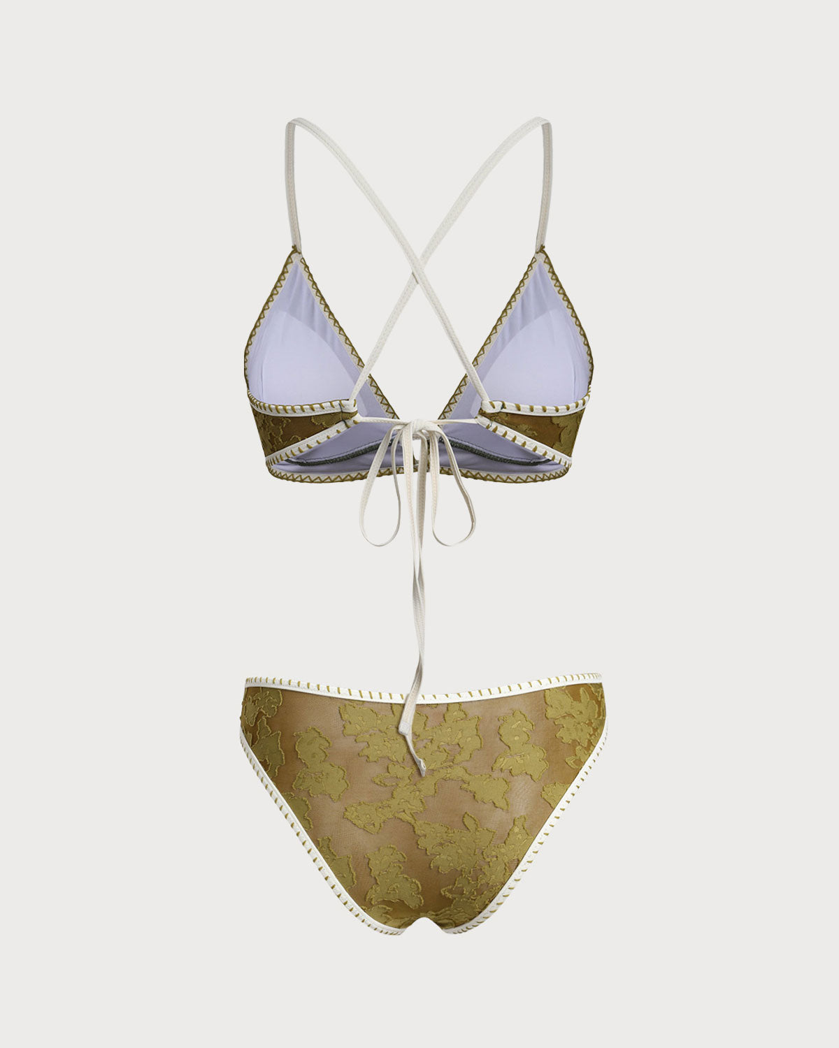 Floral Print Green Tie-Back Triangle Bikini Set