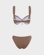 Brown Striped Triangle Bikini Ensemble