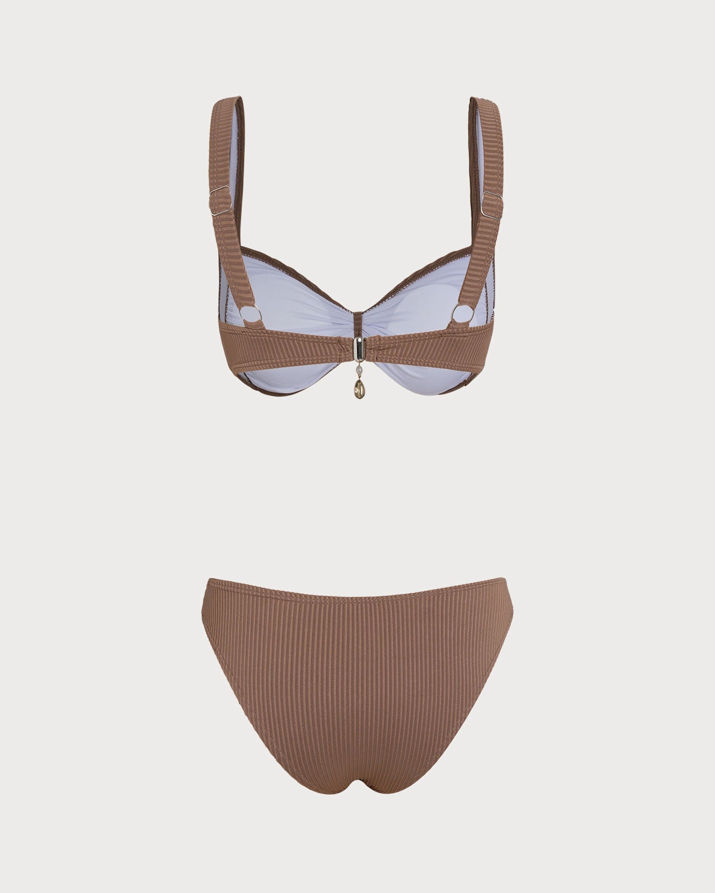 Brown Striped Triangle Bikini Ensemble