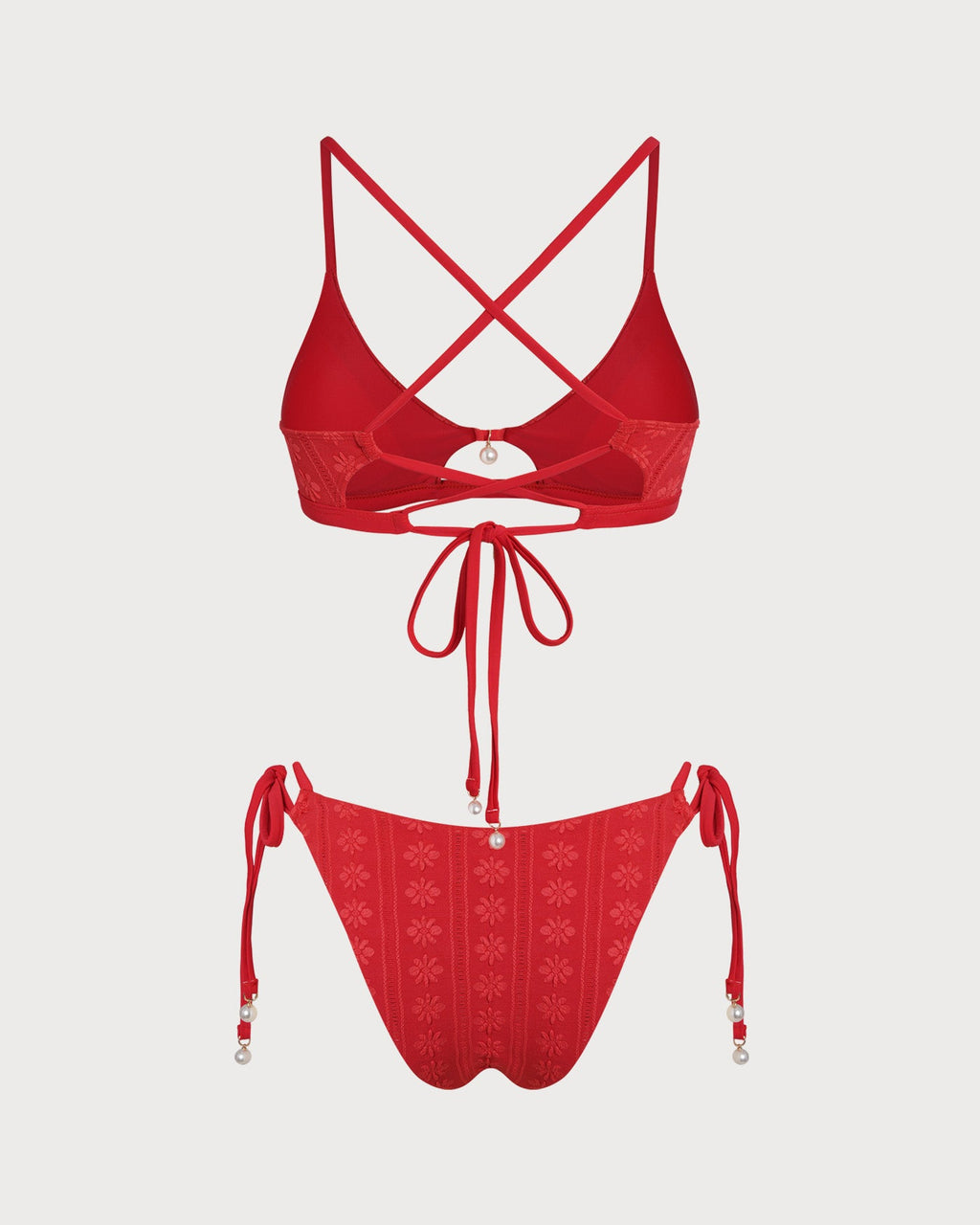Textured U-Neck Bikini Set in Red