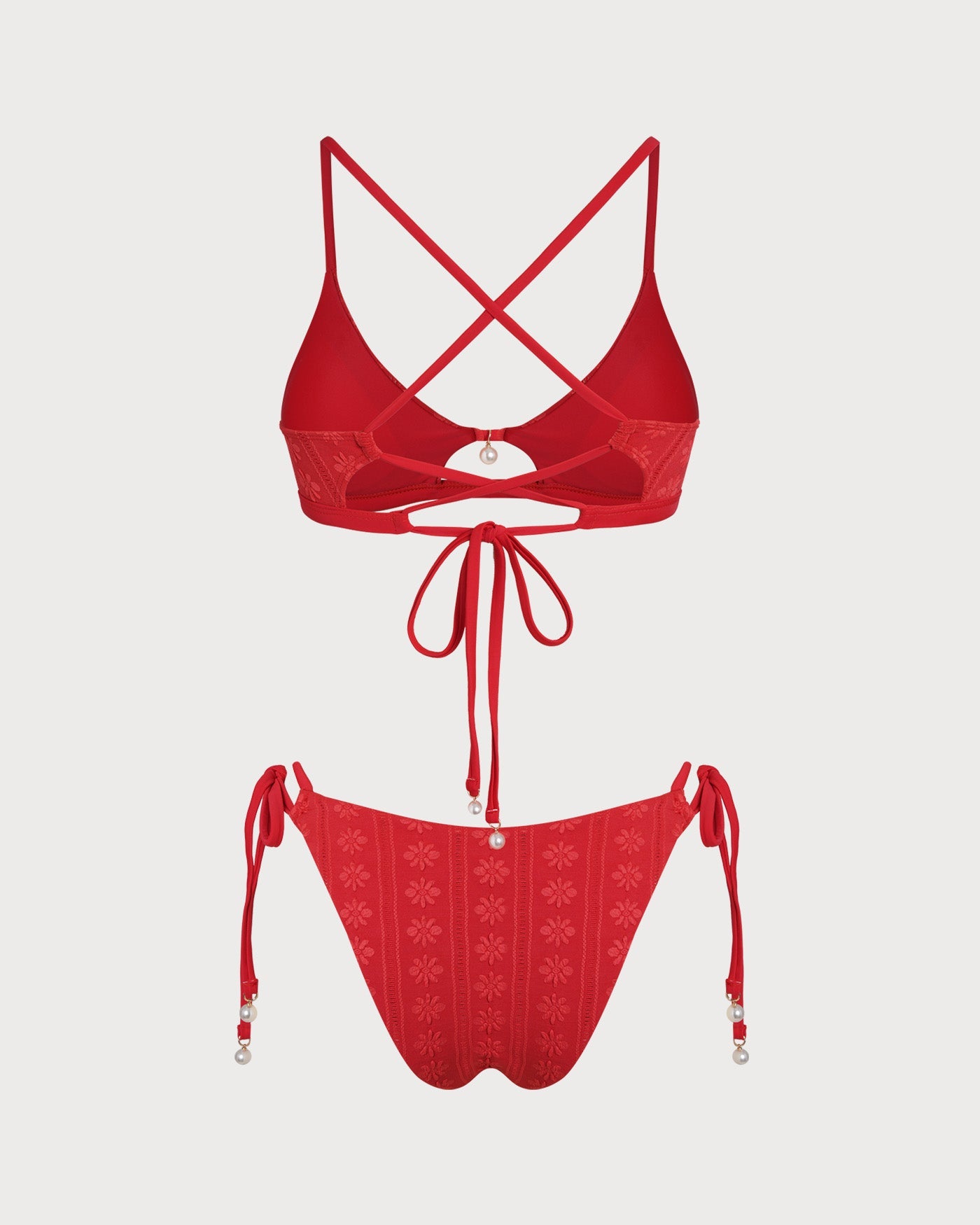 Textured U-Neck Bikini Set in Red