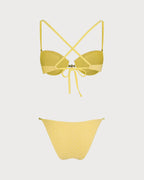 Textured Yellow Underwire Bikini Set