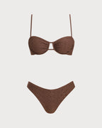 Textured Brown Underwire Bikini Set