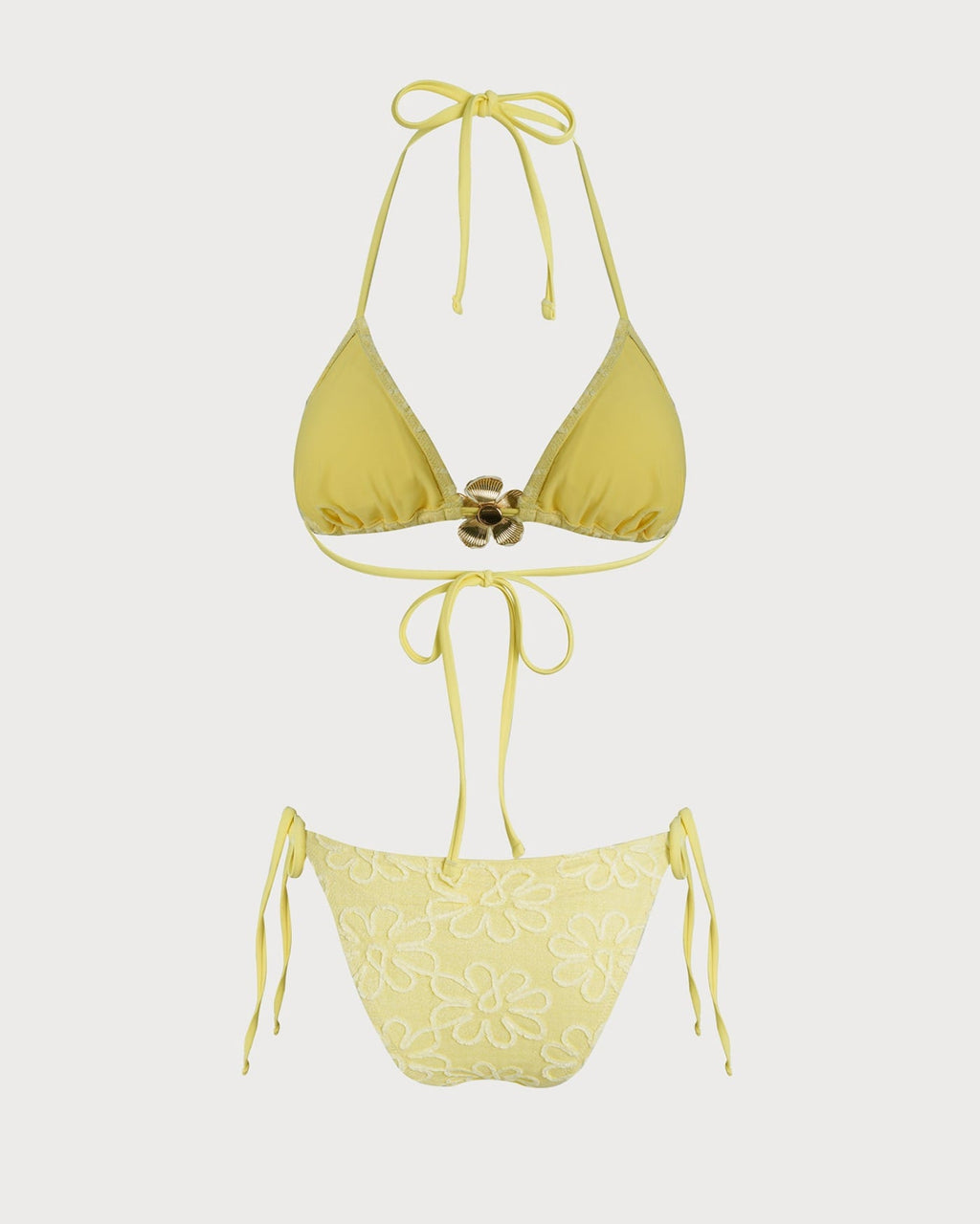 Floral Textured Yellow Halter Bikini Set