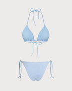 Blue Triangle Bikini Set with Halter Neck and Drawstring