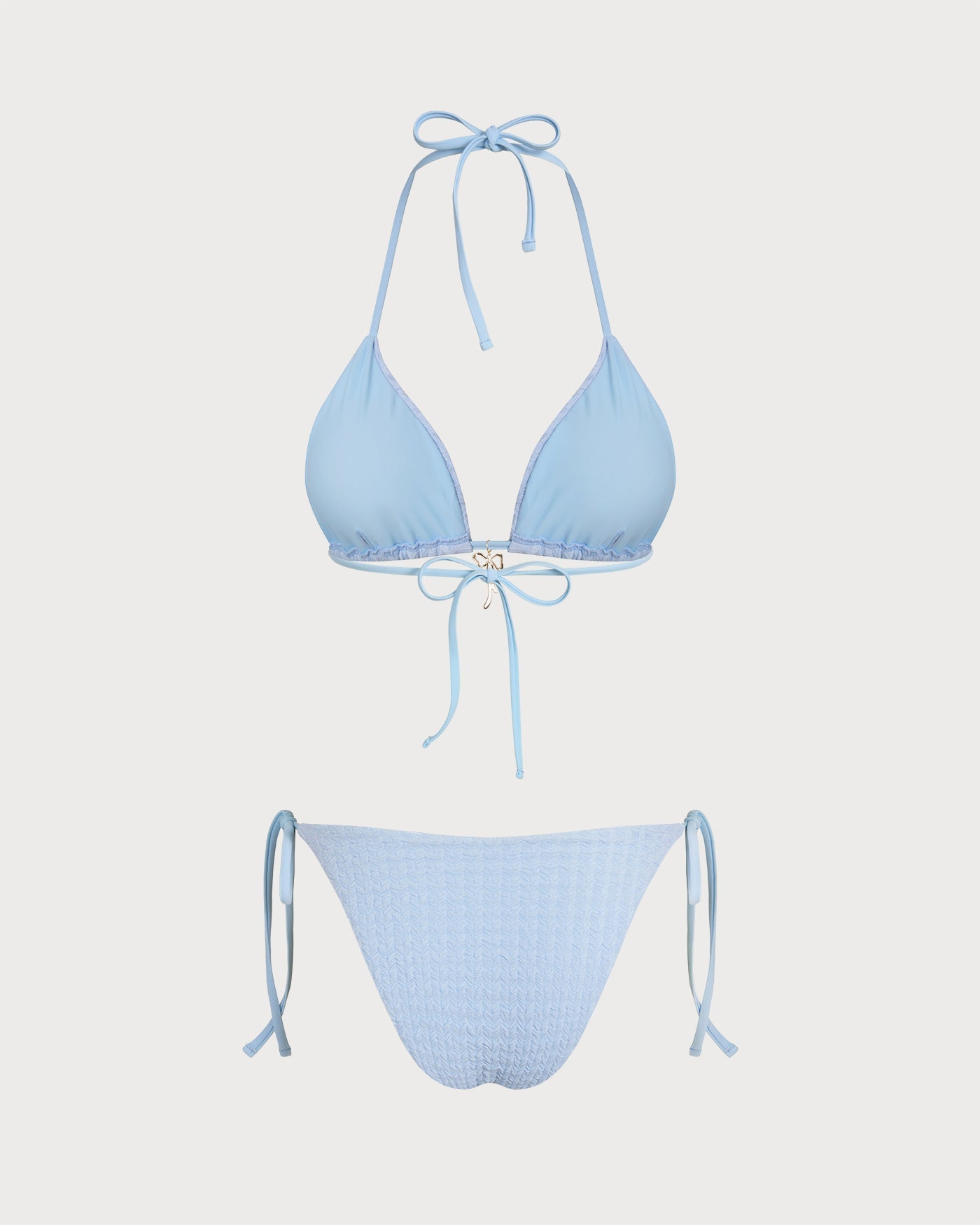 Blue Triangle Bikini Set with Halter Neck and Drawstring