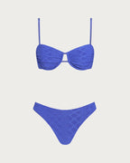 Textured Blue Underwire Bikini Set with Drawstring