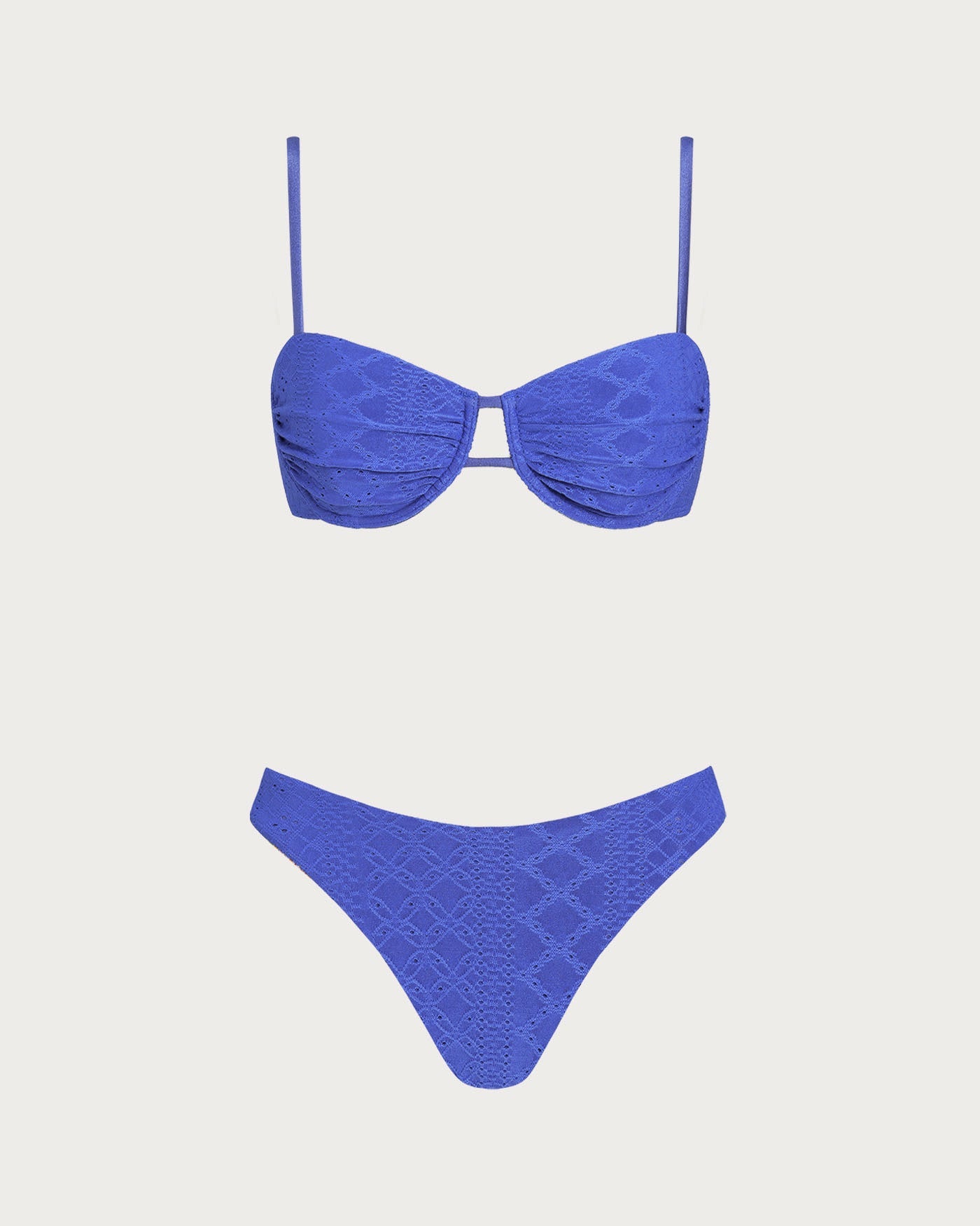 Textured Blue Underwire Bikini Set with Drawstring