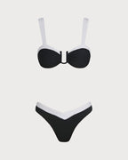 Black U-Neck Triangle Bikini Set with Contrast Details