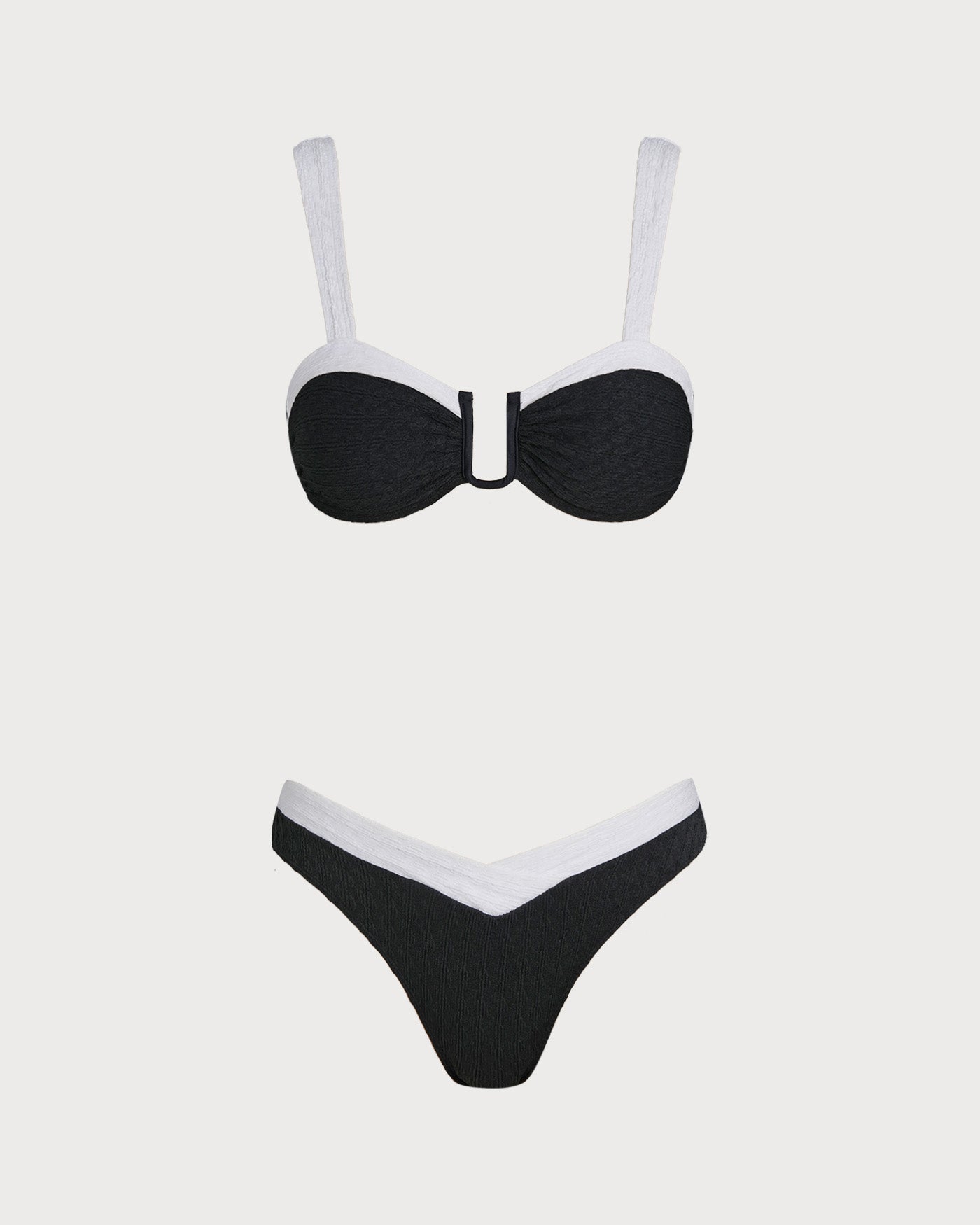 Black U-Neck Triangle Bikini Set with Contrast Details