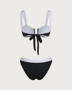 Black U-Neck Triangle Bikini Set with Contrast Details