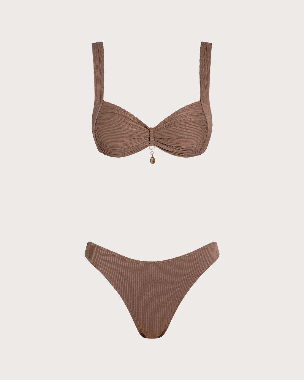 Brown Striped Triangle Bikini Ensemble
