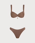 Brown Striped Triangle Bikini Ensemble