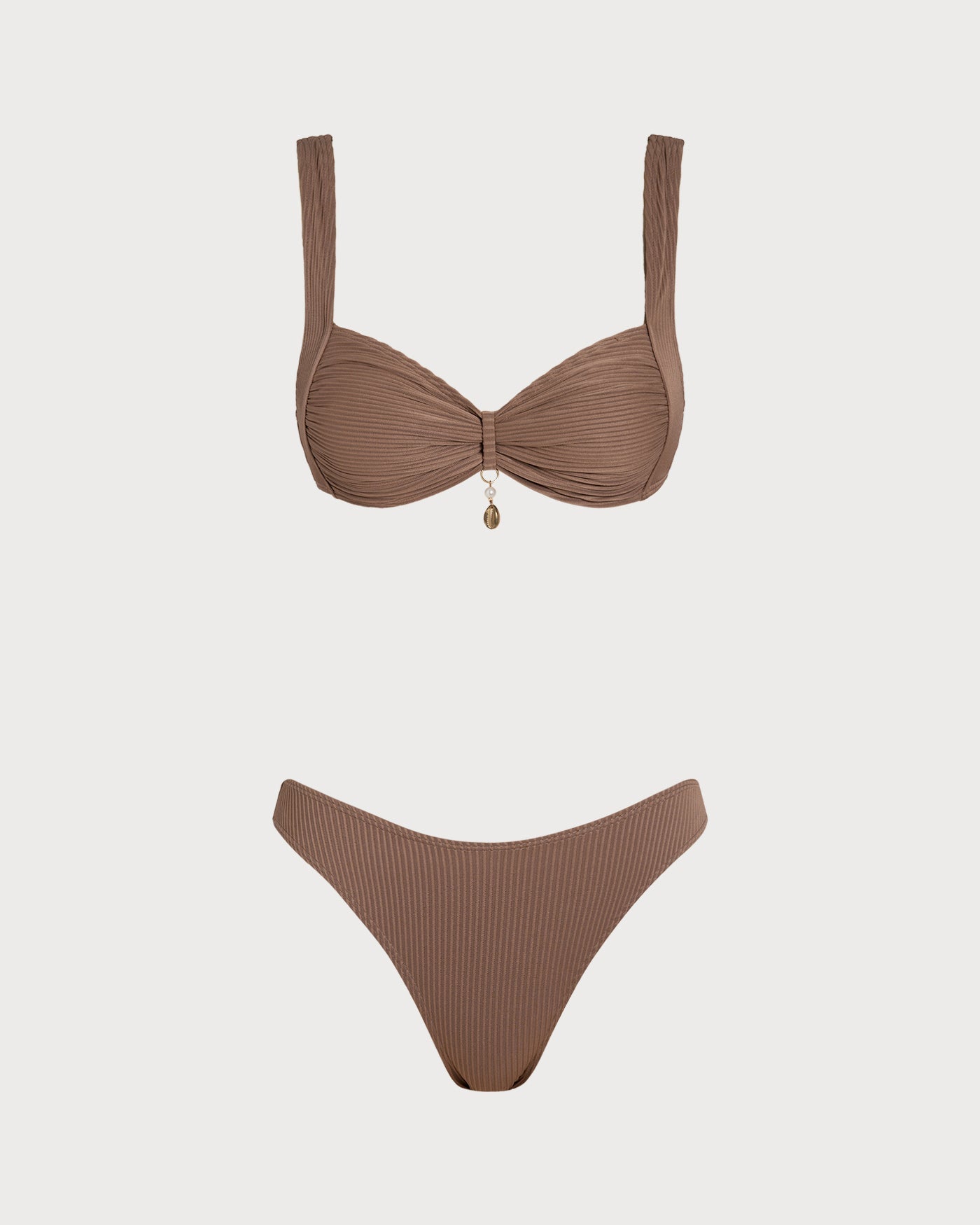 Brown Striped Triangle Bikini Ensemble