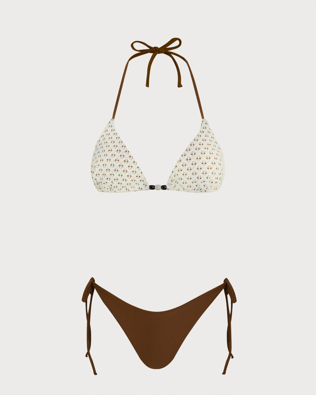 Textured Drawstring Bikini Set in Coffee Halter Style
