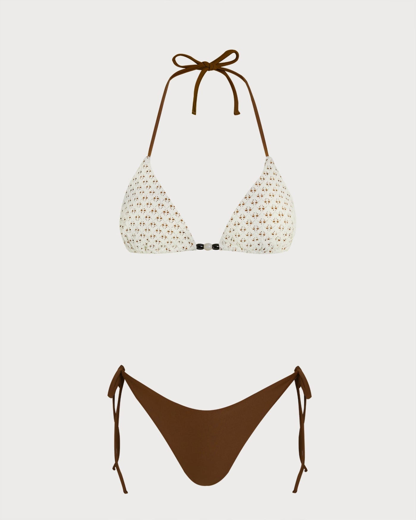 Textured Drawstring Bikini Set in Coffee Halter Style