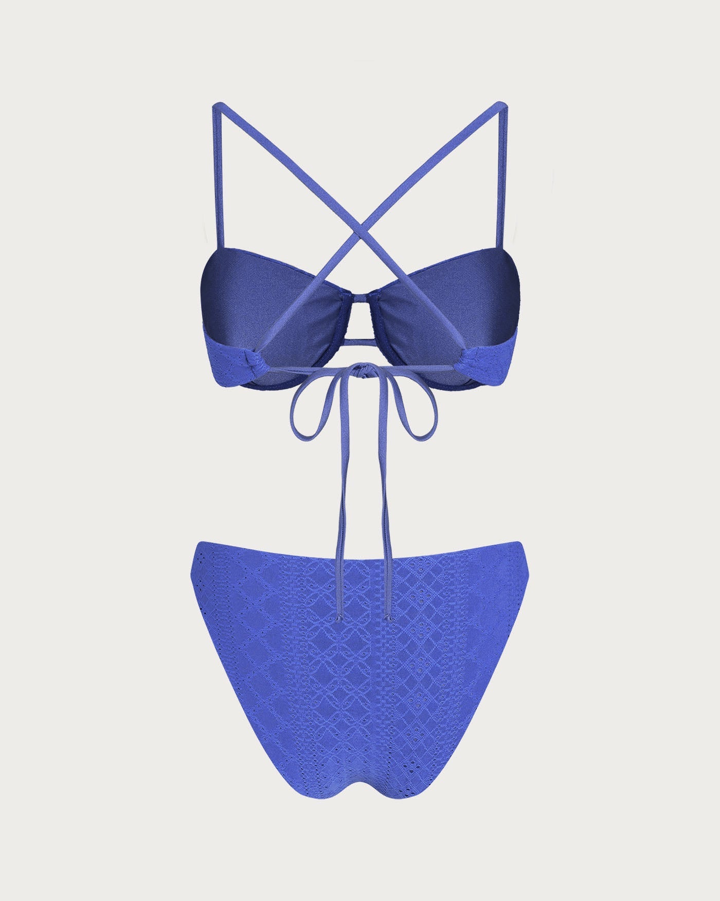 Textured Blue Underwire Bikini Set with Drawstring
