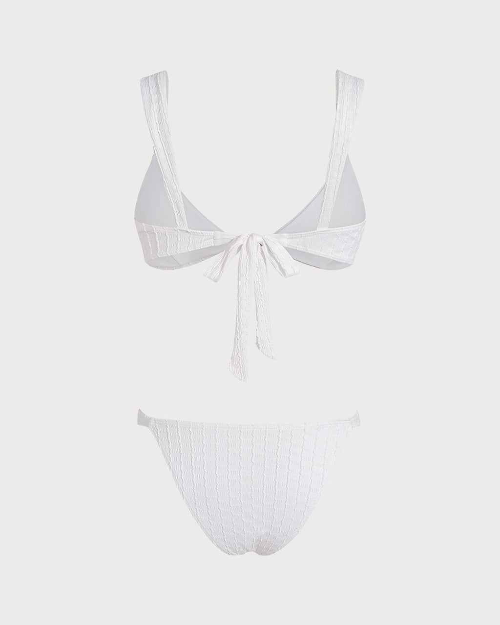 Textured White V-Neck Bralette Bikini Set