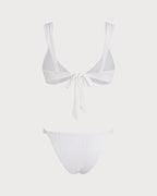 Textured White V-Neck Bralette Bikini Set