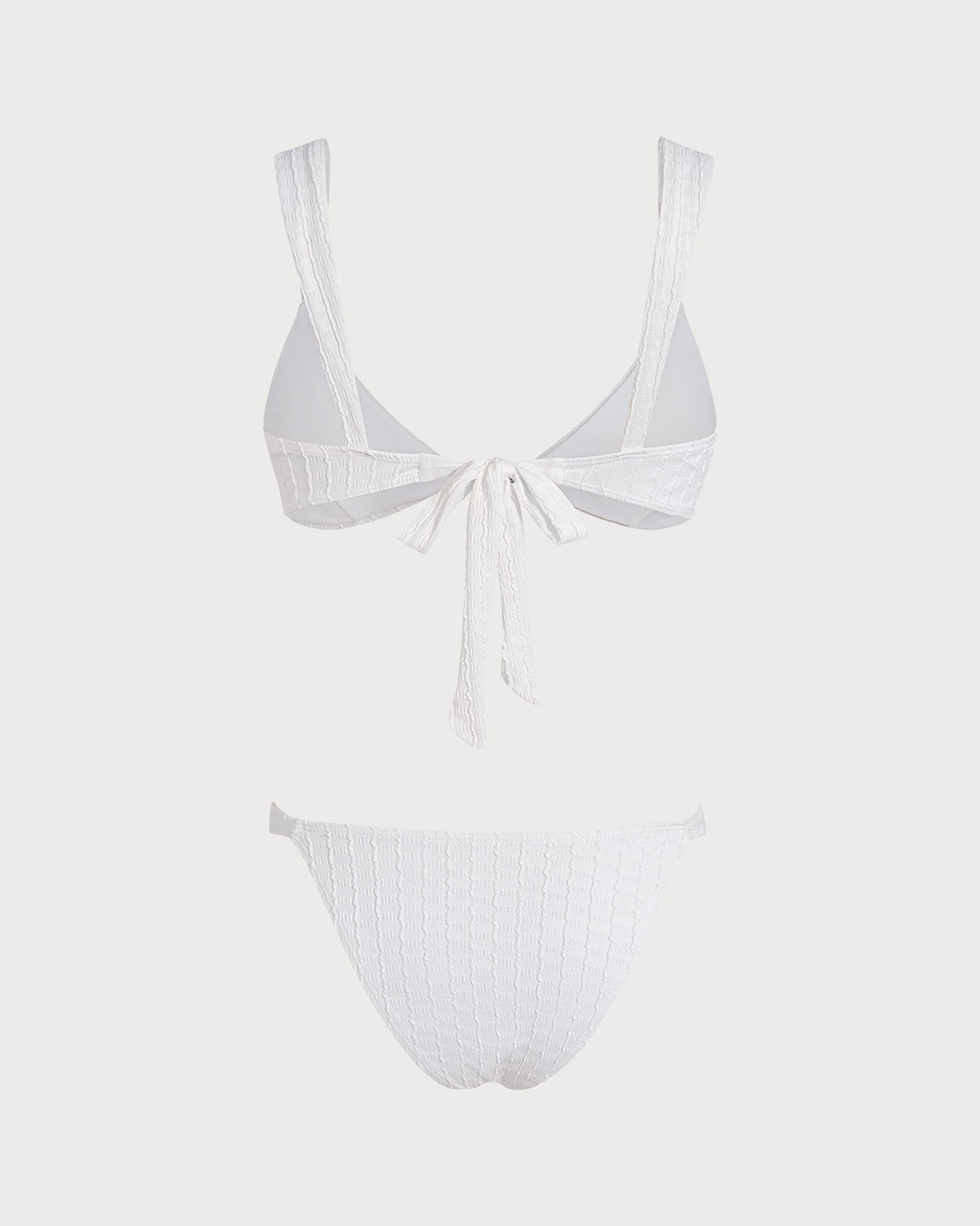 Textured White V-Neck Bralette Bikini Set