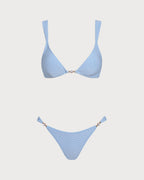 Textured Blue Triangle Bikini Set