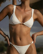 Textured White V-Neck Bralette Bikini Set
