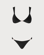 Black V-Neck Bralette Bikini Ensemble