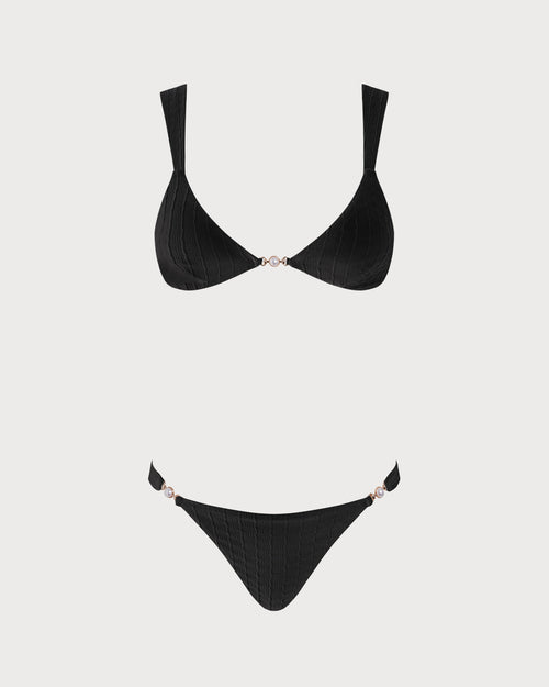 Black V-Neck Bralette Bikini Ensemble